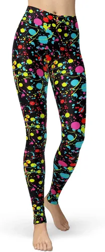 Vista 16 de sissycos - Leggings para mujer de los años 80 con estampado neón salpicado artístico, suaves como la seda y elásticas Splash abstracto