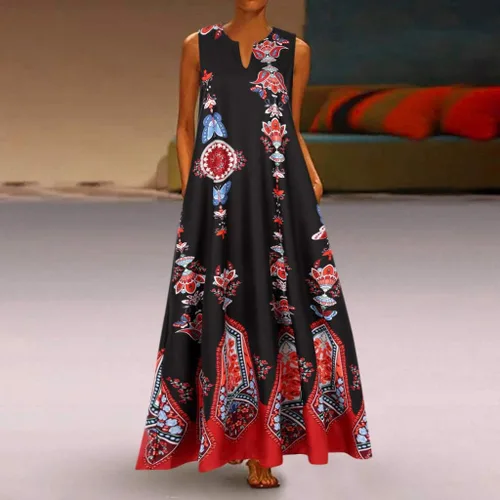Vista 2 de MISYAA - Vestido casual, largo, sin mangas, con bolsillos, con cuello en V, para mujer