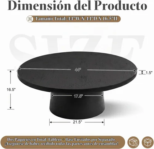 Vista 2 de CIMOTA Mesa de centro moderna de travertino, mesa central redonda de hormigón con aspecto de piedra de hormigón con base de pedestal estable