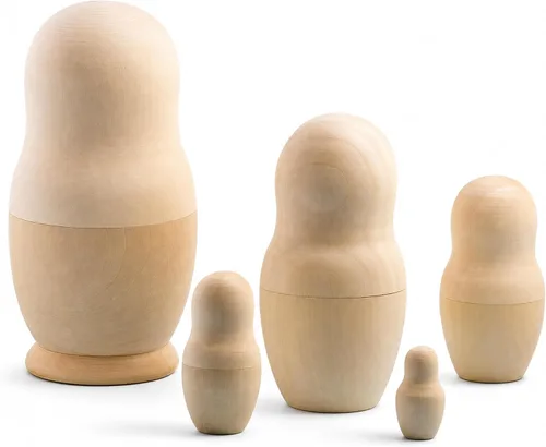 Vista 4 de Conjunto de 5.75 pulgadas de 5 muñecas rusas de madera sin pintar