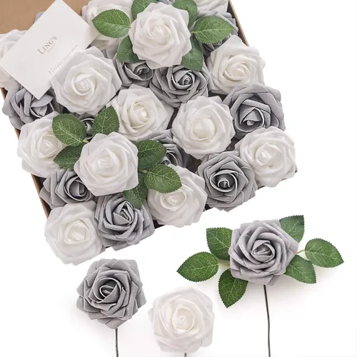 Vista 59 de Ling's Moment - Rosas artificiales de espuma, color negro, de aspecto realista con tallo, para bricolaje, decoración de Halloween, ramos de boda