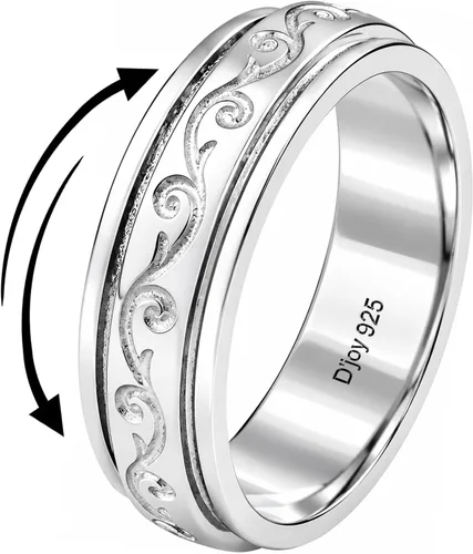 Vista 13 de 925 Sterling Silver Spinner Fidget Anxiety Ring for Women Men Una estrella de la luna