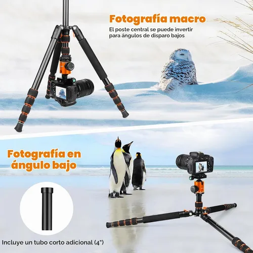 Vista 6 de Victiv Trípode de cámara de 80", Trípode de aluminio resistente con cabeza de bola de 360°, Trípodes y monopodios de cámara con bolsa de transporte