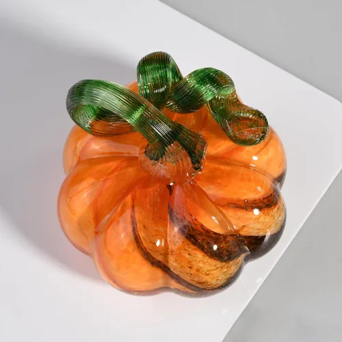 Vista 3 de Figura de calabaza de cristal soplado a mano de 3 pulgadas, pisapapeles de calabaza de cristal marrón grande, calabazas de Acción de Gracias