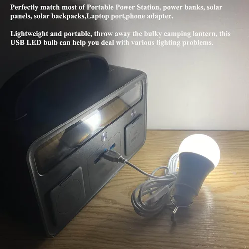 Vista 6 de Paquete de 2 bombillas USB regulables alimentadas por USB de 5 V 7 W, lámpara colgante para exteriores, portátil, para campamento, camión, tienda