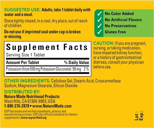 Vista 3 de Gluconato de potasio Nature Made, 550 mg