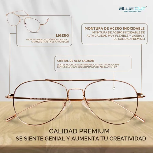 Vista 4 de Blue Light Blocking Glasses – Anti-Fatigue Computer Glasses Prevent Eye Strain Vintage Mettal Gaming Glasses Dorado