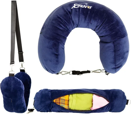 Vista 8 de Almohada de viaje para el cuello rellenable con ropa, almohada para el cuello rellenable para viajar, bolsa de almacenamiento rellenable y plegable