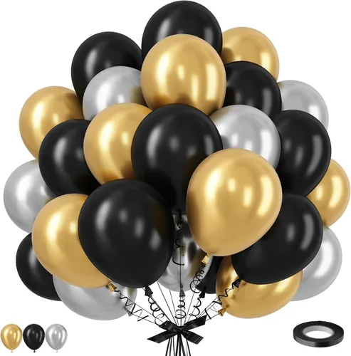 Vista 21 de Globos rosa y dorado, globo de látex rosa claro pastel de 12 pulgadas y blanco arena perla con globo metálico dorado champán beige para princesas