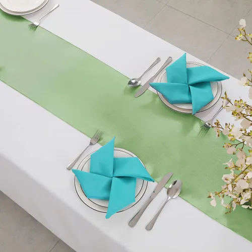 Vista 4 de Horbaunal Juego de 24 Caminos de Mesa de Satén Verde Salvia de 12 x 108 Pulgadas, Caminos de Mesa Suaves para Bodas, Banquetes y Fiestas