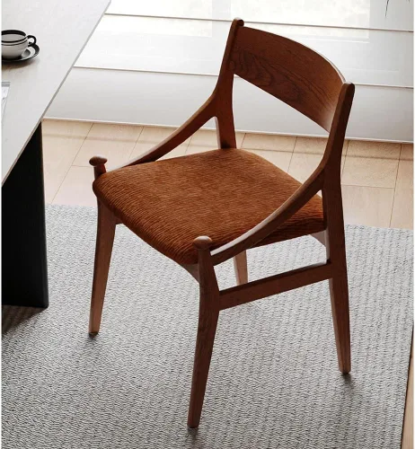 Vista 2 de Sillas de comedor de madera para el hogar, dormitorio, respaldo curvado, cojín de asiento de tela tapizada, cocina moderna