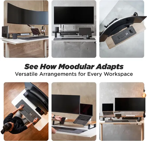 Vista 7 de ULTRARM Moodular - Soporte de Monitor de Madera de 45.6" (116cm) Organizador de Escritorio Grande con Rieles Deslizantes de Metal para Cajón
