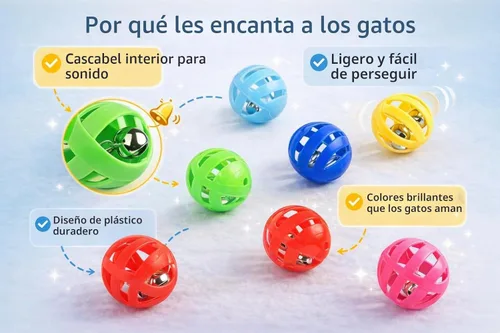 Vista 3 de bulk buys Juego de juguetes para gatos con bolas con campanas, razas medianas