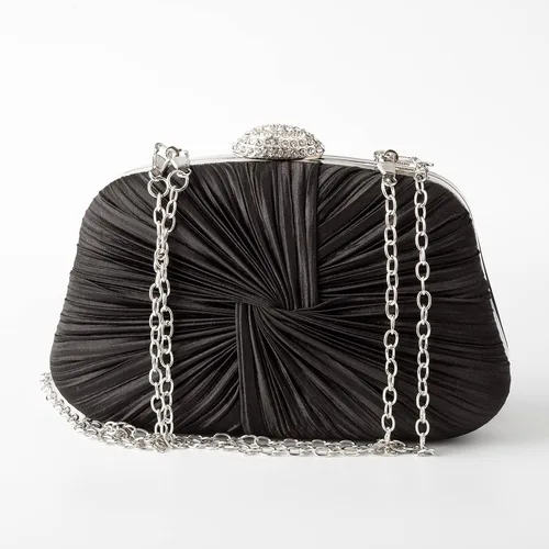 Vista 2 de Simcat Bolso de mano para mujer, bolso de satén plisado para mujer, bolso de mano con lazo plisado con cadena para graduación, boda, fiesta de noche