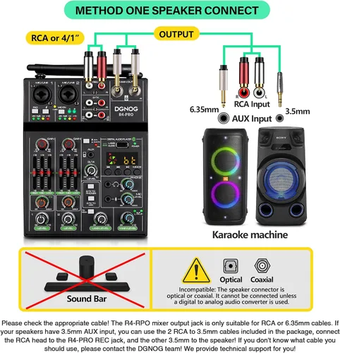 Vista 5 de Mezclador de audio profesional, consola de mezcla de 4 canales con micrófono inalámbrico dual, consola de placa de sonido MP3, Bluetooth, interfaz