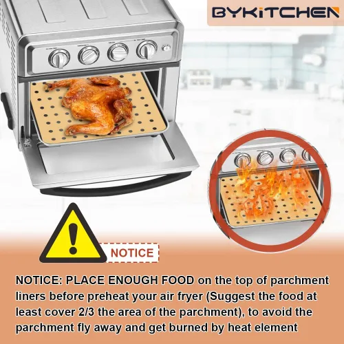 Vista 6 de BYKITCHEN Forro para horno para freidora de aire, 9 x 11 pulgadas, papel pergamino rectangular sin blanquear, compatible con Cuisinart, Breville