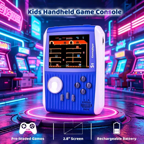 Vista 2 de Mini consola de juegos retro de mano para niños, 666 juegos clásicos, consola portátil de videojuegos portátil, pantalla de 3 pulgadas, batería
