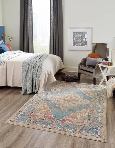 Vista 8 de Unique Loom Isabella Collection - Alfombra de área - Rossellini (2 x 3 pies, rectangular, azul/beige)