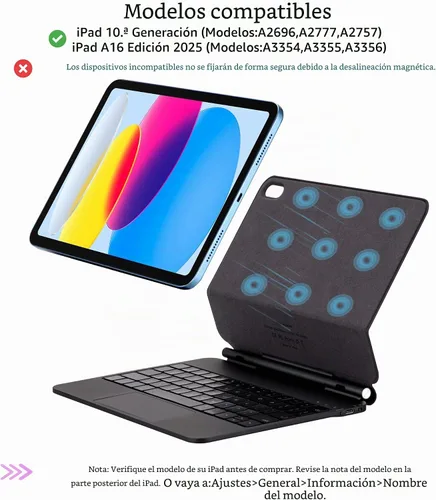 Vista 2 de mobee Magic Keyboard Funda para iPad de 10.9 pulgadas (2022) y iPad 11ª (A16, 2025), funda magnética con teclado con trackpad multitáctil