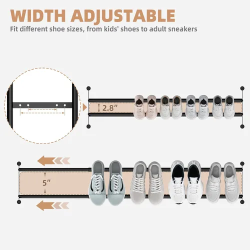 Vista 4 de STORAGE MANIAC Zapatero largo expandible, estante de zapatos de metal ancho apilable de 6 pares, estante ajustable para zapatos, organizador