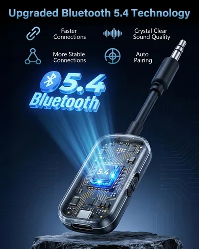Vista 2 de Bluetooth 5.4 Adaptador AUX para coche, receptor transmisor 2 en 1 180° Swivel 3.5mm Adapter with Hands-Free Calling, Wireless Audio Receiver for