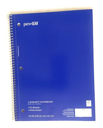 Vista 3 de Pen + Gear 1 Subject Notebook, Wide Ruled, 70 Sheets (Blue & Green) Encuadernación desconocida