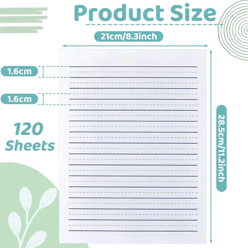 Vista 2 de Yeaqee 120 hojas de papel rayado en relieve para retrato de escritura a mano, jardín de infantes para niños y profesores, sensorial con línea, 8.3 x