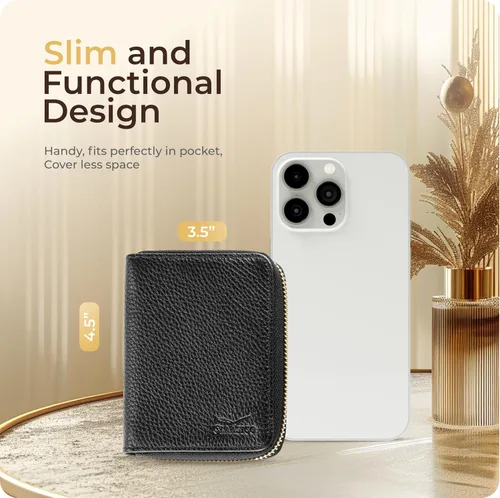 Vista 7 de Claasico Cartera Bifold para mujer con bloqueo RFID Cartera de piel auténtica con cremallera y bolsillo para monedas para mujer Elegante soporte