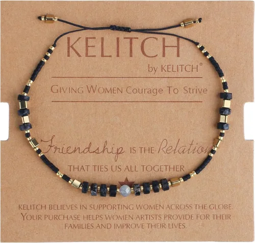 Vista 14 de KELITCH Pulsera de la amistad de ágata de cristal, hecha a mano, pulseras ajustables para mujer Beige