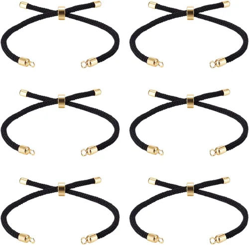 Vista 9 de 10 piezas de pulseras de cordón trenzado de nylon para hacer pulseras deslizantes ajustables con accesorios de latón dorado para accesorios de Negro