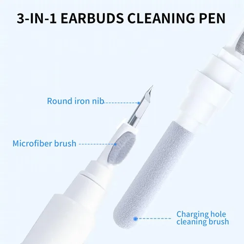 Vista 2 de Kit limpiador 3 en 1 para AirPods Pro 1 2 3, bolígrafo de limpieza multifunción con cepillo suave y esponja flocada para auriculares Bluetooth