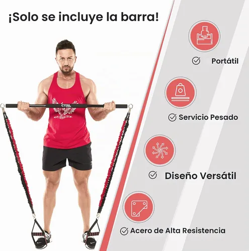 Vista 4 de Resistance Band Bar for Fitness – Workout Bar for Exercise, Squat, Biceps, Triceps, Shoulders, Back – Adjustable 3 Parts Bar for Resistance Bands