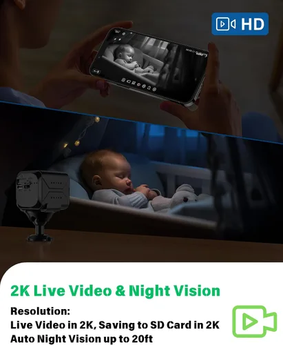 Vista 6 de Cámara inalámbrica para gatos para interiores, cámara Wi-Fi HD de 2K con control de aplicación, detección de movimiento, visión nocturna automática