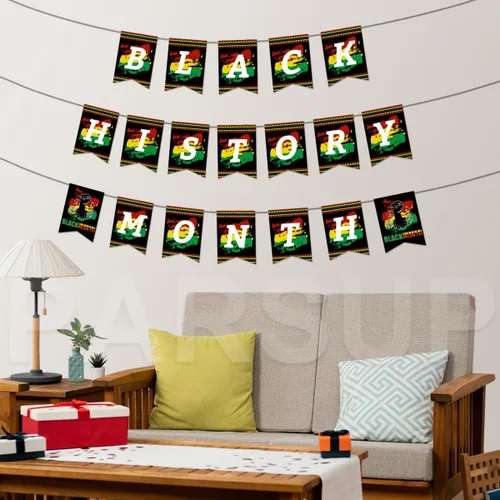 Vista 4 de Decoraciones colgantes del mes de la historia negra, pancarta afroamericana, suministros de fiesta del mes de la historia negra, guirnalda de fiesta