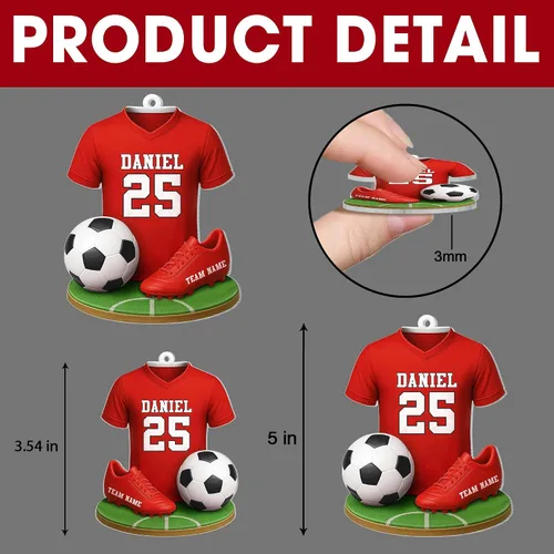 Vista 5 de Adorno de fútbol personalizado, adorno 2D de Navidad de fútbol, decoración del árbol de Navidad para jugadores y fanáticos del fútbol, adornos Ds1
