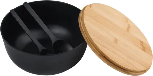 Vista 8 de LOVYANXUE - Juego de ensaladera de fibra de bambú con utensilios para servir de gran tamaño de 9.8 pulgadas, juego de mezcla de bambú natural