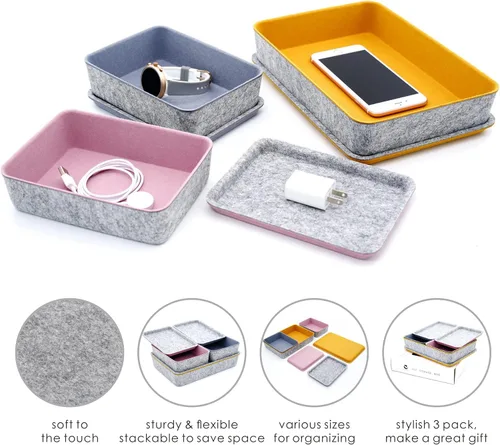 Vista 6 de Welaxy Organizador de cajones de fieltro con tapa con tapas, organizador apilable de escritorio, caja de almacenamiento para manualidades