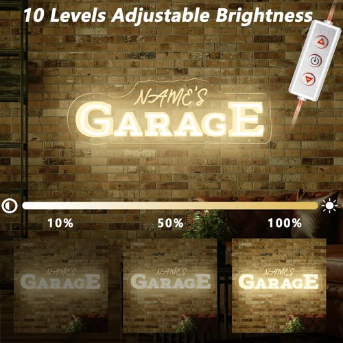 Vista 7 de Letreros de neón personalizados con nombre de garaje para decoración de pared con control remoto de temporizador, luz de neón LED de garaje