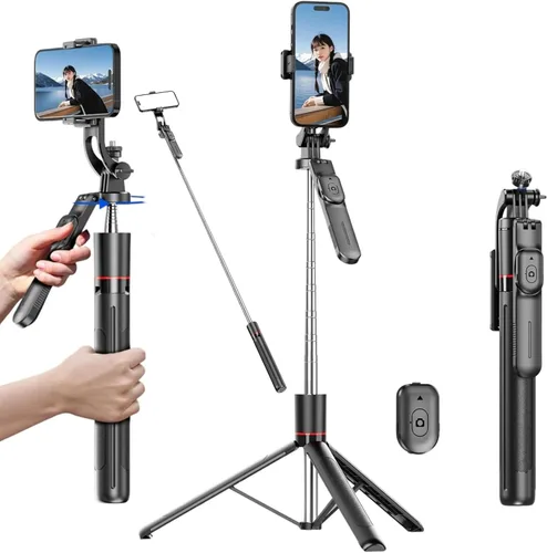 Vista 11 de Palo selfie magnético, 4 en 1 con control remoto, 4.3 pulgadas para vlogging Aluminum Alloy Rod, N52 Magnets, 10m Bluetooth Remote, 360° Rotation
