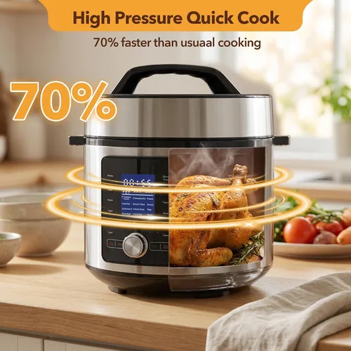 Vista 9 de NEWBULIG Olla a presión eléctrica de 6.3 cuartos de galón, presión múltiple de acero inoxidable, olla de cocción lenta 24 en 1 para arroz, estofado