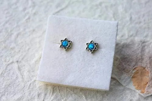 Vista 2 de Pendientes de tuerca con diseño de estrella de David de plata 925