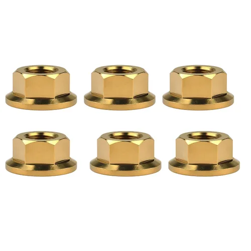 Vista 19 de Tuercas hexagonales Titanium DIN6923 (paso M5 0.03 in, negro) M5 M6 M8 M10 M12 M14 M16 para bicicletas, motocicletas, coches, paquete de 6