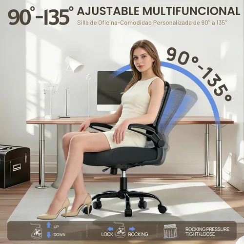 Vista 5 de Silla de oficina ergonómica con lumbar ajustable, reposabrazos abatible Marco negro