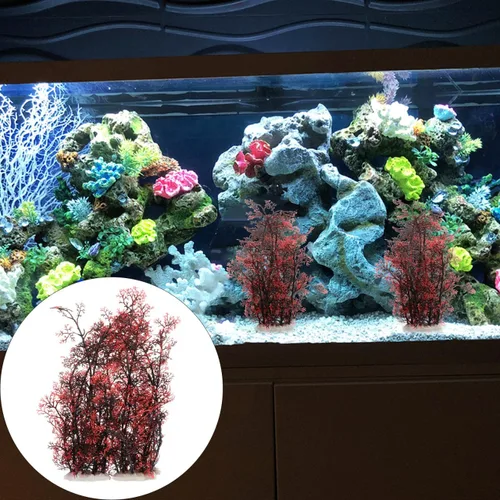 Vista 2 de balacoo 2 plantas de plástico para decoración de acuario, árbol de coral rojo para decoración de peceras, plantas artificiales para adorno submarino