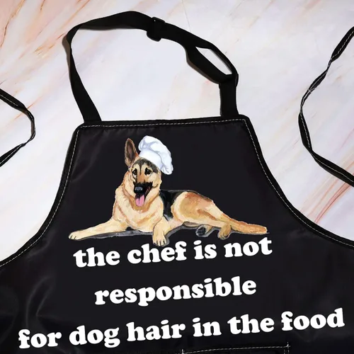 Vista 3 de BWWKTOP Delantal de pastor alemán, regalo de pastor alemán, el chef no es responsable del pelo de perro, delantal de cocina ajustable