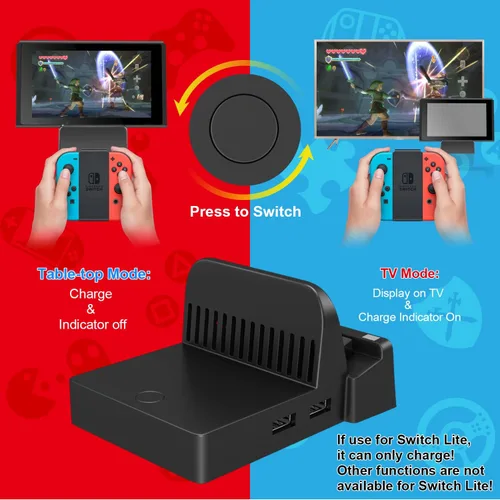 Vista 4 de Ponkor Nintendo Switch Dock, Mini Portable Switch Docking Station HDMI TV Adapter Switch Charger Dock Set Reemplazo ideal para Nintendo Switch Dock