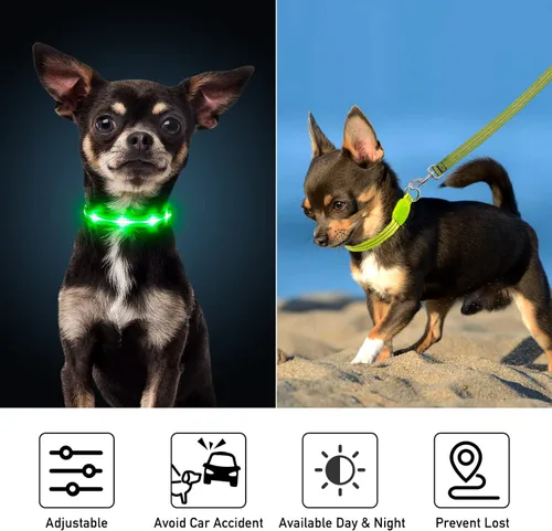 Vista 5 de Collares iluminados para perros pequeños, medianos y grandes, collar de perro LED ajustable, collar recargable suave brillante para perros y gatos