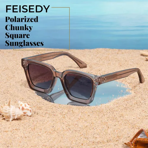Vista 7 de FEISEDY Gafas de sol polarizadas para hombre y mujer, marco grueso cuadrado, rectangular, UV400, gafas de sol B2396