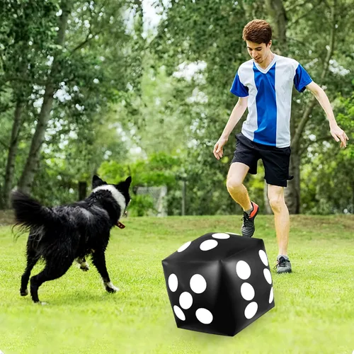 Vista 6 de 4 dados inflables gigantes de 12.6 pulgadas, juego divertido de dados inflables grandes para interiores y exteriores, césped, piscina, fiesta, Negro
