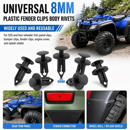 Vista 2 de AUTOKAY 100 piezas ATV UTV remaches de sujeción de cuerpo Push Pin Fender Clips Fit para Suzuki King Quad Vinson para Honda Acura Rancher Can Am